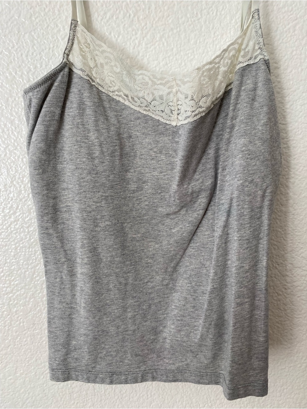 Gilligan & O'Malley Gray Tank with Cream Lace Trim